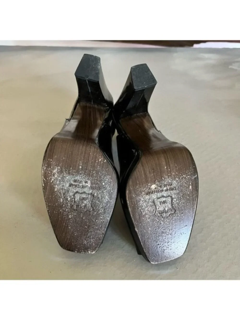 Stuart Weitzman Patent Leather Block Heel Peep Toe Ankle Heels